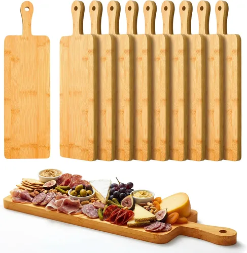 Vista 15 de Nuenen Tabla de cortar de madera con mango de 12 x 11 x 0.47 pulgadas, tablas de cortar de madera de bambú de acacia para cocina, pizza, pan, queso