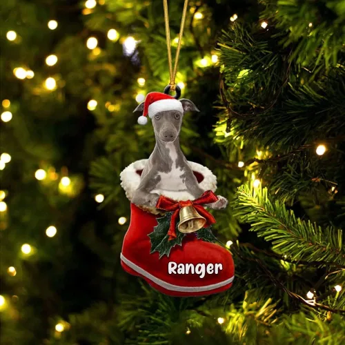 Vista 12 de Amantes de los perros de Navidad – Akita Inu Dog in Santa Boot Adorno de Navidad, adorno personalizado en forma 2D, adorno de Navidad, personaliza