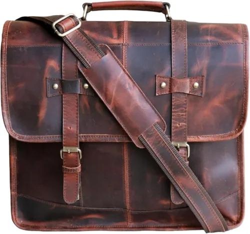 Vista 10 de Leather messenger bag laptop case office briefcase gift for men computer distressed shoulder bag