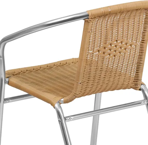 Vista 6 de Flash Furniture Silla de pila de restaurante para interior-exterior de aluminio comercial y ratán beige