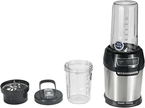 Vista 9 de Licuadora personal de 1000 W con 2 tazas y cuchillas dobles para batidos y café