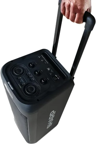 Vista 5 de Sistema de altavoces de fiesta Sharp PS-935 con micrófono - Altavoz portátil Bluetooth - ¡Asa y ruedas estilo maleta! Tonos neutros