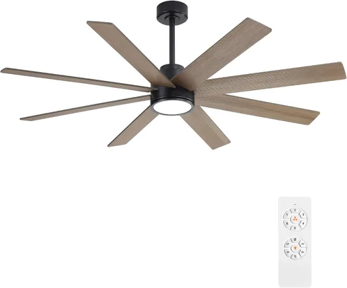 Vista 10 de WINGBO Ventiladores de techo CC grandes de 72 pulgadas con luces y control remoto, 3 varillas descendentes, 8 cuchillas de madera contrachapada