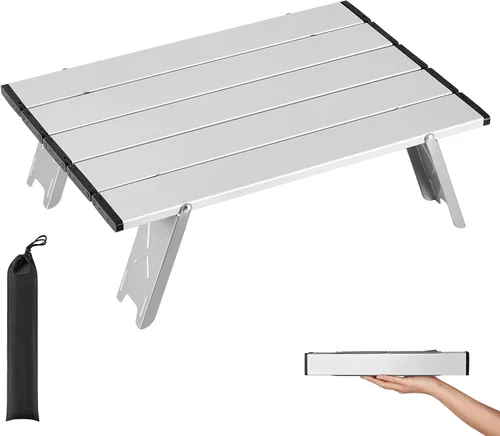 Vista 12 de ATEPA Mesa de camping pequeña, mesa de playa portátil ultraligera, mesas de campamento compactas plegables con patas de aluminio, bolsa