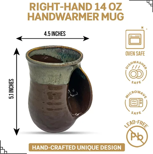 Vista 2 de Taza Calentadora de Manos Clay in Motion – Taza de Café Hecha a Mano con Asa Cómoda y Bolsillo de Cerámica para Calentamiento de Manos – Moca