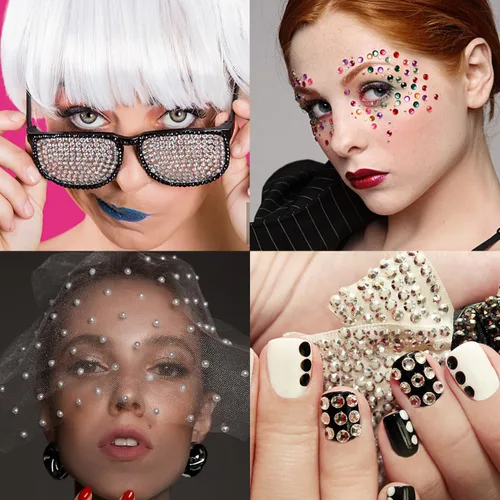 Vista 5 de 6 hojas autoadhesivas de diamantes de imitación y perlas para maquillaje, ojos, cara, calcomanías de diamantes de imitación transparentes