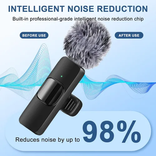 Vista 3 de Labstandard Micrófono Lavalier inalámbrico 3 en 1 para iPhone y Android, sonido de calidad de estudio con cancelación de ruido, mini micrófono Plug