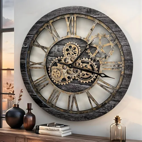 Vista 14 de ImprovingLife El Reloj de Engranajes El Reloj de Pared Original con Engranaje de Movimiento Real Vintage Industrial de Gran Tamaño Rústico de Granja