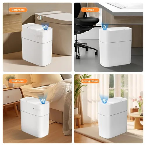 Vista 7 de MOPALL - Cubo de basura automático con sensor de movimiento para baño con tapa, de 3 galones, basurero sin contacto con auto-adsorción, papelero