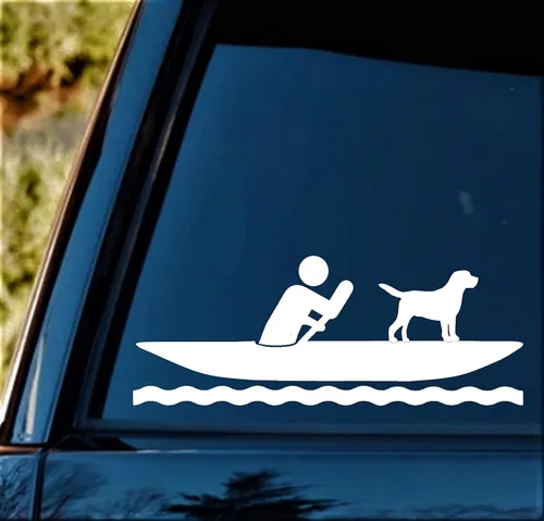 Vista 3 de Pegatina de kayak con perro para ventana de coche BG 690