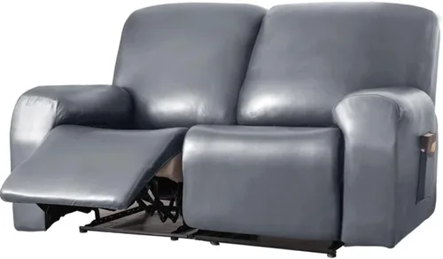 Vista 23 de Vctops - Funda elástica de 6 piezas para sofá biplaza reclinable, de cuero sintético impermeable, protector de muebles antideslizante con borde Negro