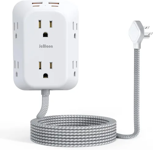 Vista 9 de JcBlaon Protector de sobretensiones extensor de salida, divisor de 6 salidas con 4 puertos USB (2 USB C), adaptador de pared de 4 lados 1050 J