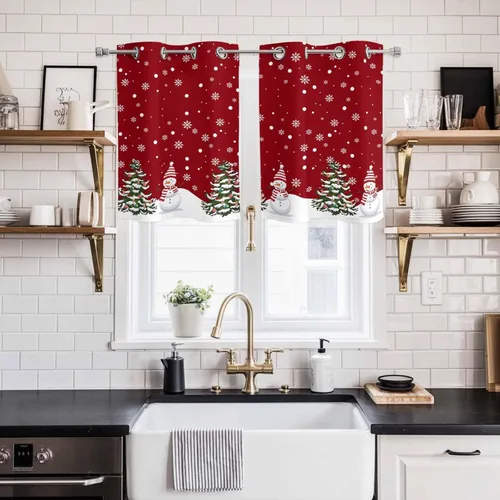 Vista 88 de Libaoge Cortinas de Navidad para cocina, dormitorio, juego de 2 paneles, diseño de muñeco de nieve de Navidad, cortinas de invierno con copos