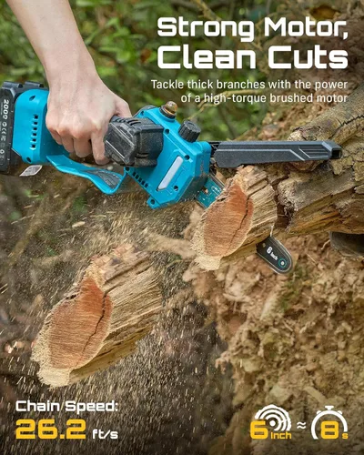 Vista 5 de SEESII Sierras de poste eléctricas 2 en 1 para recortar árboles, mini motosierra inalámbrica de 6 pulgadas con poste de extensión, sierra de cadena