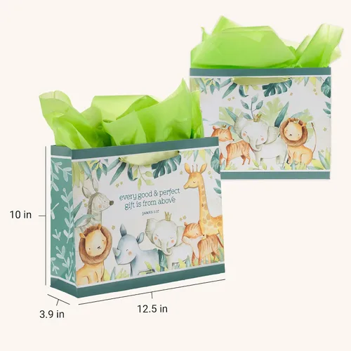 Vista 2 de Christian Art Gifts Bolsa de regalo grande de las Escrituras de Paisaje con tarjeta de felicitación y juego de papel de seda para niños: cada