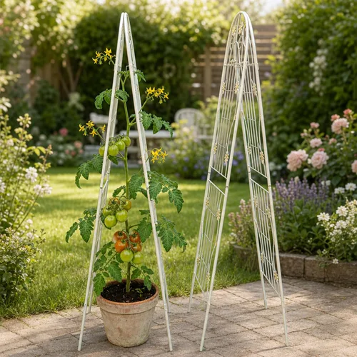 Vista 7 de Paquete de 2 enrejados de jardín de metal para plantas trepadoras, 71 pulgadas de alto, color blanco crema, valla de jardín, enrejado a prueba