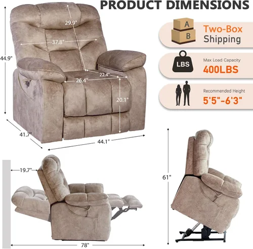 Vista 3 de EONIX Silla reclinable elevadora eléctrica de gran tamaño de 26.4 pulgadas Beige