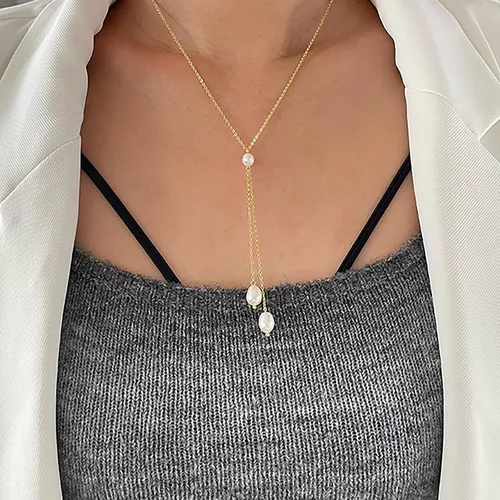 Vista 4 de Collares de perlas de oro de 14 quilates para mujer, exquisitos collares de perlas cultivadas a mano, collares de perlas simples para regalos