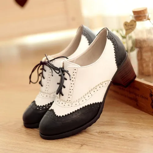 Vista 9 de Zapatos de vestir para mujer con punta de ala de Oxford, dos tonos, perforados con cordones
