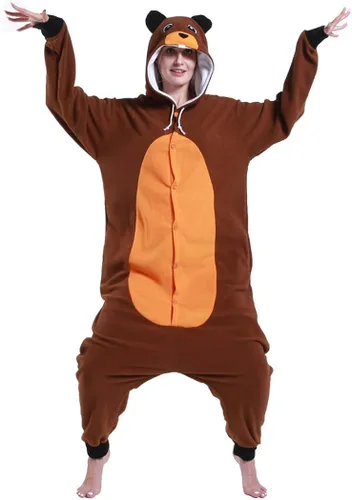 Vista 2 de dressfan Animal Brown Beaver Onesie Cosplay Disfraz Navidad Halloween Pijamas para Adultos Unisex Adolescentes Niños