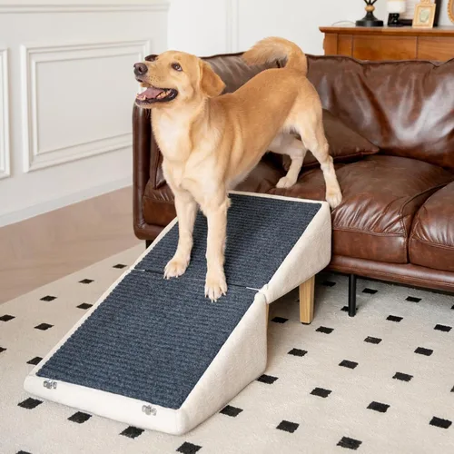 Vista 3 de Rampa para perros 3 en 1 con almacenamiento – Escaleras para mascotas para perros y gatos, suave para las articulaciones de mascotas mayores