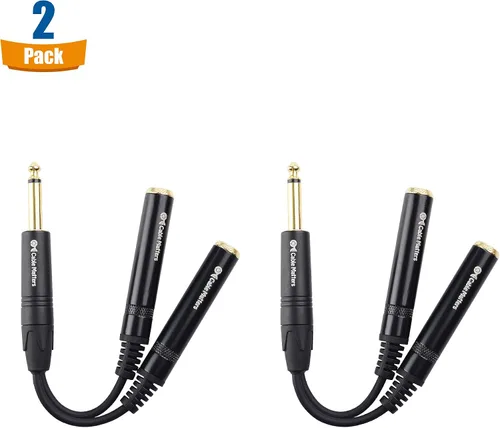 Vista 2 de Cable Matters Paquete de 2 cables divisor TS macho a 2X TS hembra 1/4 (cable divisor de 0.250 in) en negro - 0.7 ft / 6 pulgadas