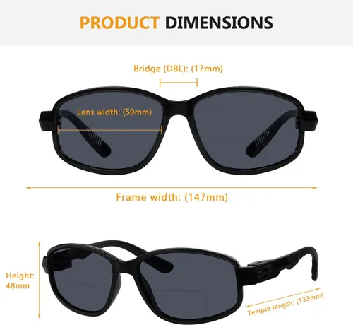 Vista 5 de BFOCO Gafas de sol bifocales con bisagras metálicas y sin tornillos para hombre - Sports Bifocal Sunnies (negro brillante) +1.00