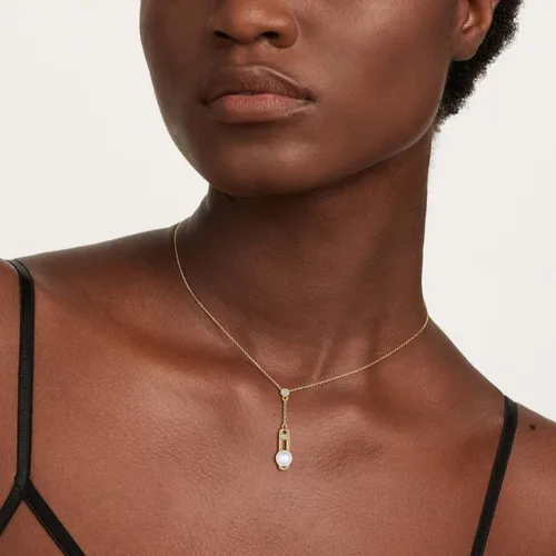 Vista 6 de Fasjewly Delicados juegos de joyas de perlas, chapado en oro de 14 quilates, juego de collar y aretes de una sola perla, colgante en Y y aretes