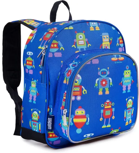 Vista 2 de Wildkin Mochila infantil de 12 pulgadas con alfombrilla moderna para siesta (robots)