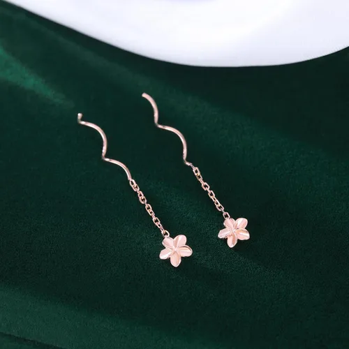 Vista 5 de SLUYNZ Aretes colgantes de plata de ley 925 con borlas y flores de plumeria, para mujeres, adolescentes, flores, aretes colgantes de cadena