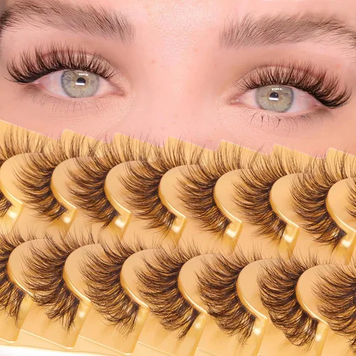 Vista 12 de Mavphnee Pestañas postizas marrones, ojo de gato, aspecto natural, extensión de pestañas rizadas D, banda transparente, pestañas marrones, pestañas
