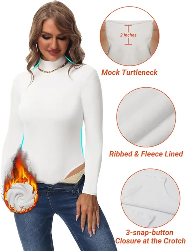 Vista 2 de LOOKUB Body de manga larga con forro polar para mujer, cálido, con forro polar, cuello de tortuga