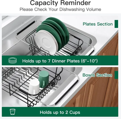 Vista 9 de Apartment RV Small Dish Drainer Drying Rack Over The Sink In Stainless Steel for Narrow Kitchen, Counter Space Saving Compact Expandable Metal Plate