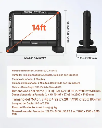 Vista 7 de VEVOR Pantalla de cine inflable de 14 pies, pantalla de proyector inflable con bolsa de almacenamiento portátil, proyección de película fácil