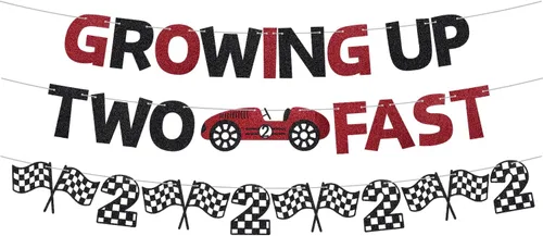 Vista 10 de Cartel de la primera vuelta alrededor de la pista con purpurina para decoración de fiesta de primer cumpleaños, pancarta de auto de carreras negro