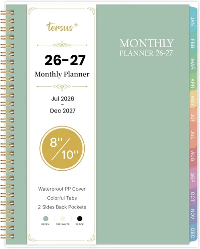 Vista 10 de Agenda mensual 2026-2027, agenda mensual 26-27, planificador de 18 meses con pestañas coloridas, julio 2026-diciembre 2027, 8 x 10 pulgadas