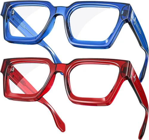 Vista 18 de VISOONE Paquete de 2 Gafas de Bloqueo de Luz Azul con Marco Rectangular y Aspecto Elegante Preppy para Mujeres y Hombres RIVER