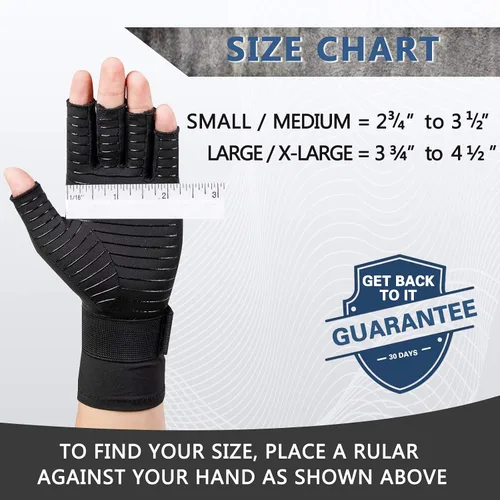 Vista 4 de Guantes de cobre para artritis para mujeres y hombres, guantes de compresión para artritis sin dedos para aliviar dolores en el túnel carpiano