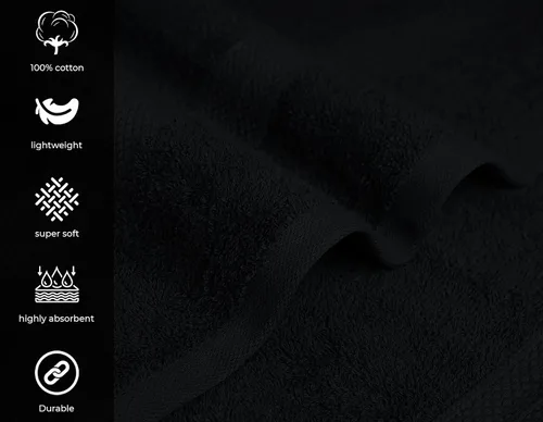 Vista 4 de Avalon Towels Toallas de baño para baño, 100% algodón, color negro, paquete de 12 (24 x 48 pulgadas), juego de toallas de baño de secado rápido