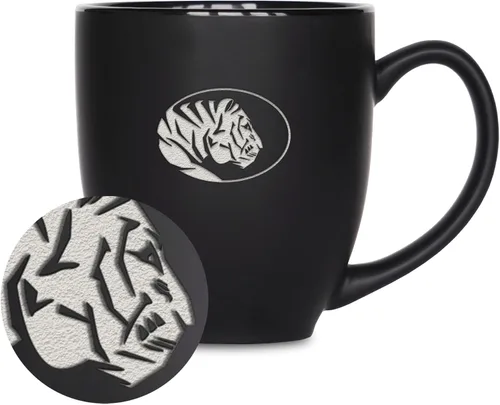 Vista 366 de Rico Industries - Taza de cerámica mate negra con grabado láser estándar de 15oz para NCAA (escuelas T & U) - Para bebidas calientes o frías