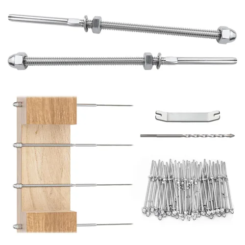 Vista 8 de Muzata Paquete de 10 accesorios de barandilla de cable negro de 1/8 pulgadas, tensor roscado a mano para poste de metal de 2 x 2 pulgadas, sistema