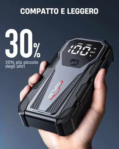 Vista 5 de Batería de arranque de coche 7000A de 12 V, caja de salto portátil de 21800 mAh para todos los motores de gasolina y diésel de 10L, cables de puente