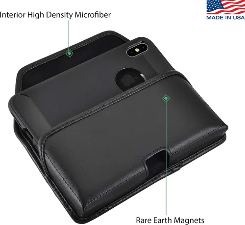Vista 3 de Turtleback Funda diseñada para iPhone 11 Pro Max (2019) y iPhone Xs MAX (2018), funda de piel negra con clip ejecutivo para cinturón, horizontal