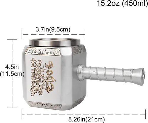 Vista 2 de Thor Hammer - Taza de cerveza estilo nórdico, decoración de estilo nórdico, resina de acero inoxidable, mitología nórdica, taza de cerveza Mjolnir