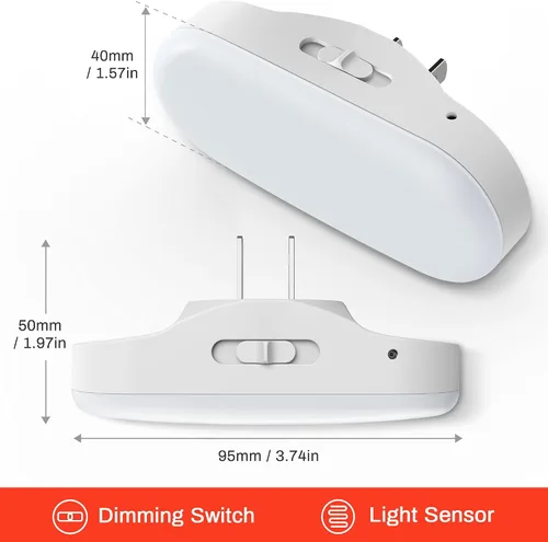Vista 2 de DORESshop Luz nocturna roja, encendido/apagado automático, brillo ajustable de 0-100 LM, luz nocturna regulable con sensor de luz que se enchufa a