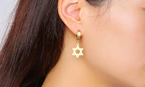 Vista 6 de MPRAINBOW - Pendientes de aro unisex con diseño de estrella de David chapados en oro y plata y negro