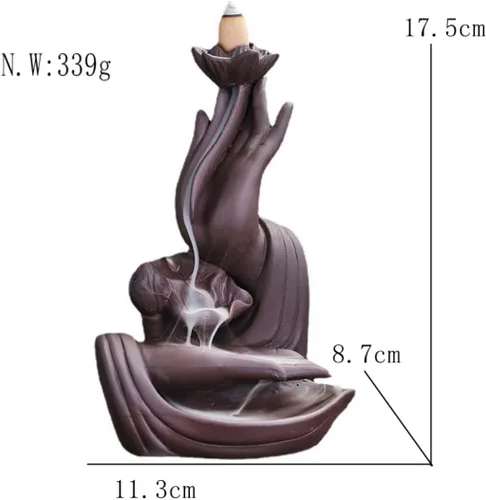 Vista 7 de Quemador de incienso de mano de Buda de cerámica para interiores, soporte de incienso de cascada de humo creativo Lotus para aromaterapia, adorno