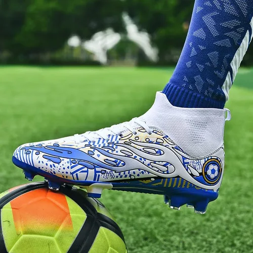 Vista 4 de Zapatos de fútbol para hombre con tacos de caña alta AG para exteriores, para césped atlético, profesional, para jóvenes, niños, tenis de fútbol