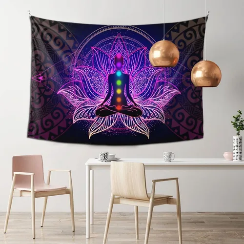 Vista 2 de OCUSOHEN Tapiz de siete chakras, diseño de mandala, colorido tapiz bohemio para yoga, meditación, tapiz colgante de pared para dormitorio