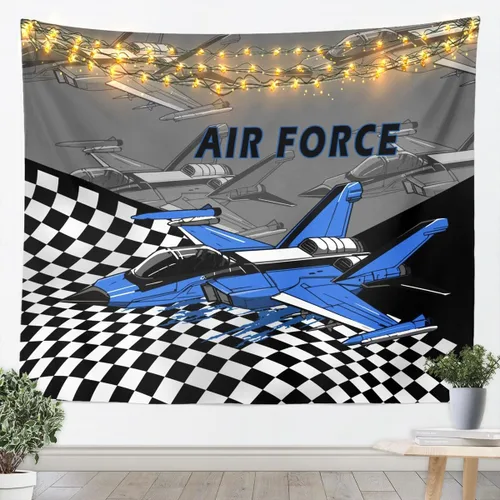 Vista 7 de Manfei Tapiz de pared de aviones para niños, diseño de bandera estadounidense, decoración de habitación de niños, niñas y adultos, decoración